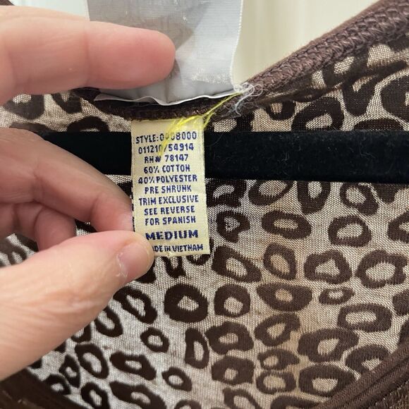 The PJ Shop Brown Animal Print Leopard Cheetah Teal Cross Sheer Top Women Size M - Picture 6 of 10